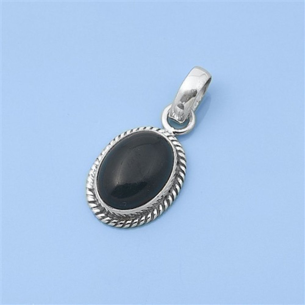 Sterling Silver Black Agate Oval Pendant Oxidized Finish 19.5mm 925 NWT